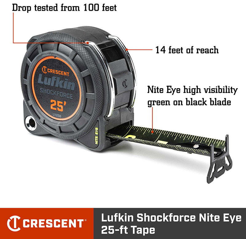 Crescent Lufkin Shockforce Night Eye メジャーテープ (L1125B) / SHOCKFORCE TP MEASR 25'