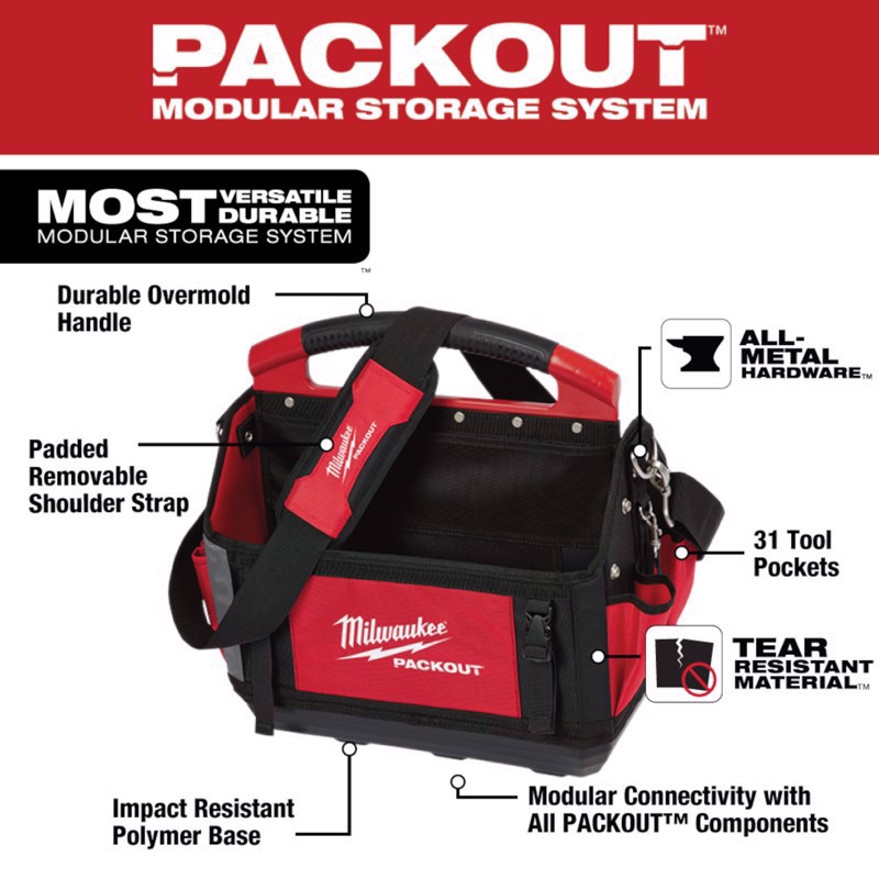 Milwaukee PACKOUT ツールトート ポケット31個付 (48-22-8315)  / PACKOUT TL TOTE 15"31PKT