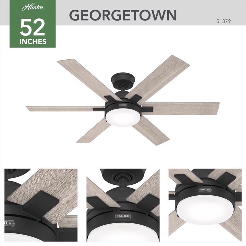 Hunter Fan Georgetown LEDシーリングファン マットブラック 52インチ (51879)