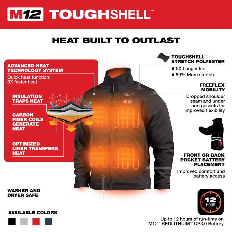 Milwaukee M12 Toughshell コードレスヒートジャケット ブラック XXLサイズ ジャケットのみ (204B-202X)