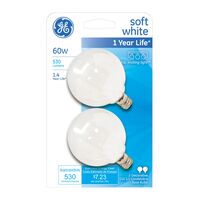 GE Lighting グローブ型白熱電球 ソフトホワイト 60W 2個入6パック (44723)