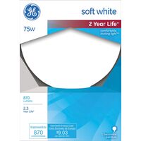 GE Lighting グローブ型白熱電球 75ワット G40 ソフトホワイト 6パック (36193)
