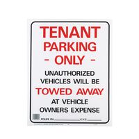 HY-KO プラスティック製サインプレート「Tenant Parking Only/Unauthorized Vehicles will be towed away」(701) / SIGN TENANT PARK 15"X19"