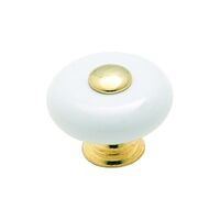 Amerock Allison ラウンド型キャビネットノブ ポリッシュドブラス ホワイト (69228) / KNOB 1.25"CERAMIC/BRASS