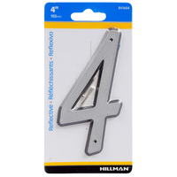 Hillman 釘取付式反射プラスティック製ナンバー シルバー「4」3個セット (841604) / 4" SLV #4 NAILON 1PC