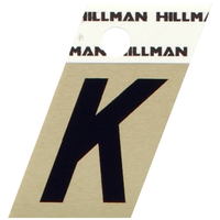 Hillman 金属製接着式英字「K」ブラック 6枚セット (840514) / 1.5" BLK/GLD K ADHV 1PC