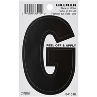 Hillman ビニール製接着文字「G」3インチ ブラック 6枚セット (841516) / 3" BLK G VINYL ADHV 1PC