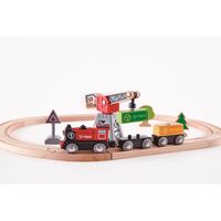 Hape 列車19点セット ( E3731) / WOOD TRAIN SET 19PC 3Y+