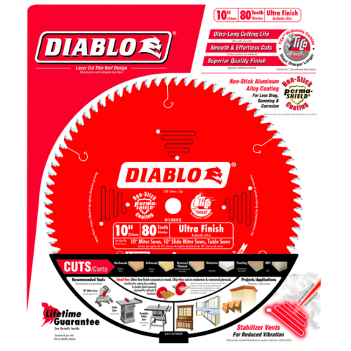 Diablo カーバイドチップサーキュラーソーブレード 10インチ80歯 (D1080X) / BLADE SAW 10" 80T FREUD