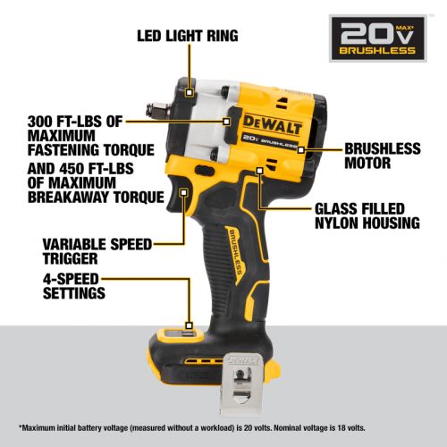 DeWalt 20V MAX ATOMIC コンパクトインパクトレンチ ( DCF923B) / COM IMP WRENCH 20V 3/8"