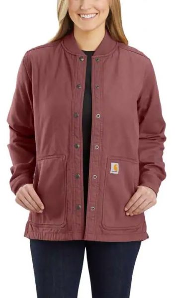 Carhartt リラックスフィットキャンバス製スナップフロントリブカラーシャツジャケット レディース