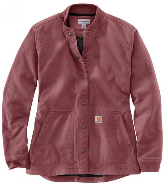 Carhartt リラックスフィットキャンバス製スナップフロントリブカラーシャツジャケット レディース