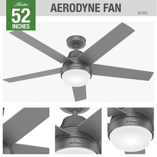 Hunter Fan Aerodyne シーリングファン 52インチ マットシルバー (51315)