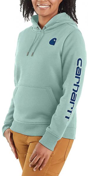 Carhartt リラックスフィット中厚ロゴ袖グラフィックスエットパーカー/レディース