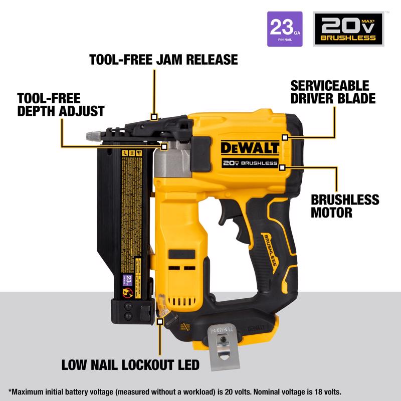 DeWalt 20V MAX コンパクトピンネイラー 本体のみ (DCN623B)