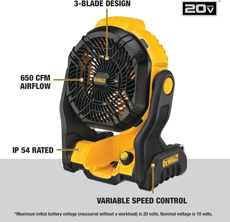 DeWalt 20V MAX 現場用ファン 本体のみ (DCE512B)