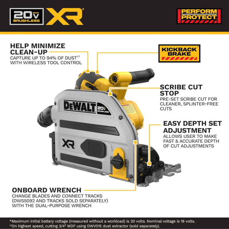 DeWalt 20V MAX XR プランジトラックソー 本体のみ (DCS525B)