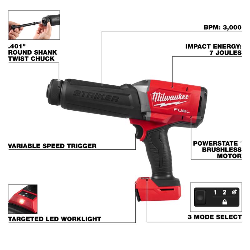 Milwaukee 3771-20 M18 FUEL STRIKER ハンマーチゼル｜7J・3,000BPM